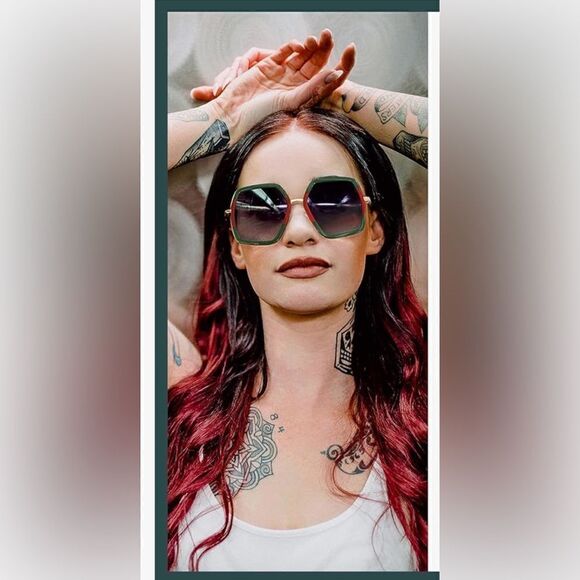 New Fashion Oversized Square Sunglasses For Women Men Vintage BigFrame Green/Red - Picture 15 of 16